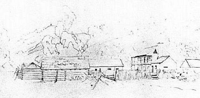 The American Fur Company Trading Post Drawing of The American Fur Company Trading Post, operated by Peter A. Sarpy